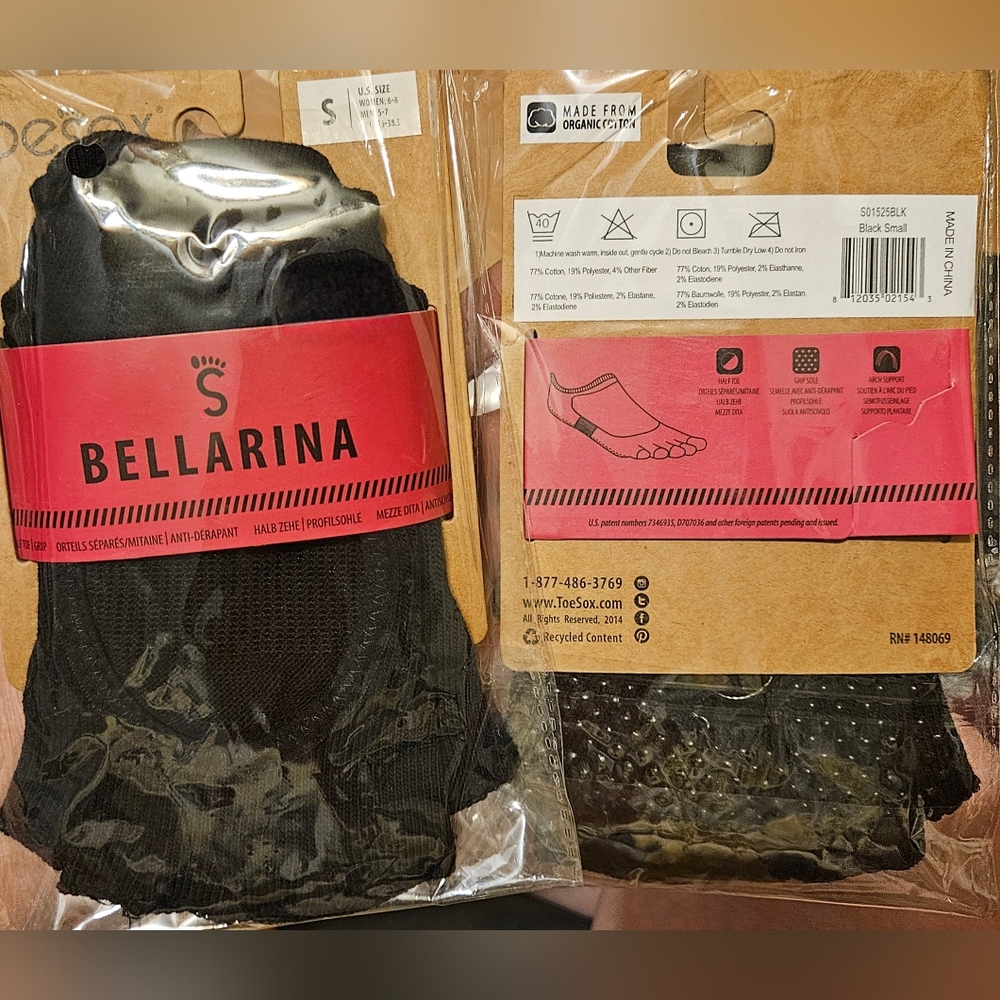 ONE- Women's Half Toe Bellarina Grip Toesox Small Black NWT